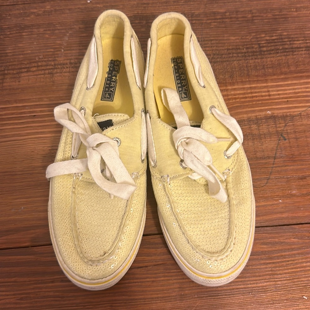 Yellow sequins sperrys